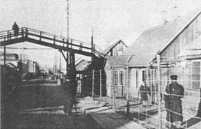 A view of the foot-bridge over Paneriu Street, which connected one part of the Kovno ghetto to another